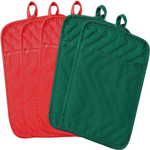 HAOAN 5Pcs Pot Holders for Kitchen Heat Resistant Pink Cotton Potholder Multipurpose Hot Pads Machine Washable Oven Mitt with Hanging Loop Pocket Potholder for Daily Baking Cooking Grilli