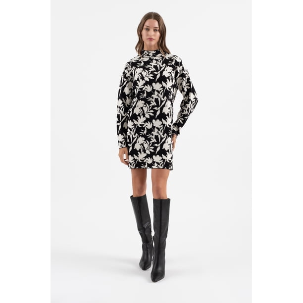 Blu Pepper Women's Mock Neck Floral Jacquard Sweater Dress - Walmart.ca