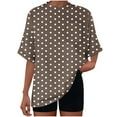 thumbnail image 4 of Women's Oversized Short Sleeve Tops Chest Pocket Polka Dots/Striped Graphic Print Crew Neck Casual T-shirts (M, Brown), 4 of 7