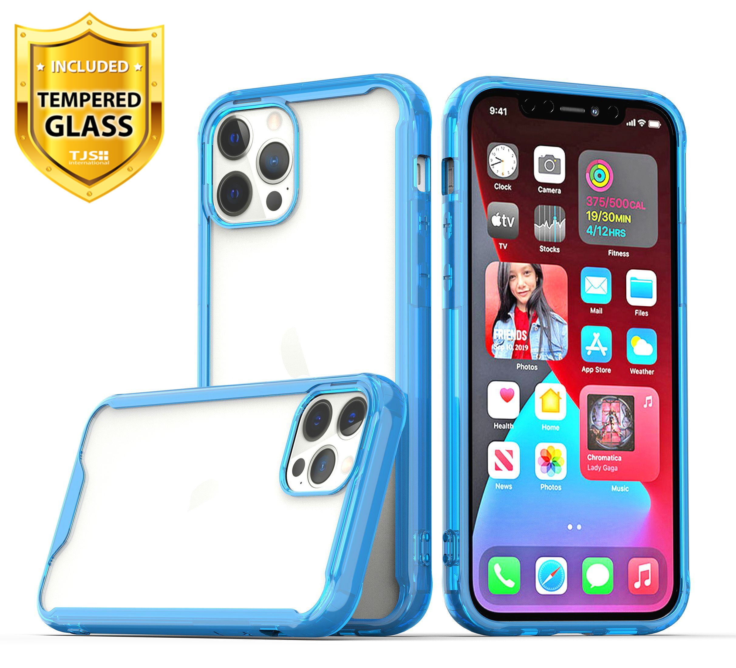 TJS Phone Case for Apple iPhone 13, with [Tempered Glass Protector] Colored Bumper Transparent TPU Shockproof Cover (Clear/Blue) - Walmart.com