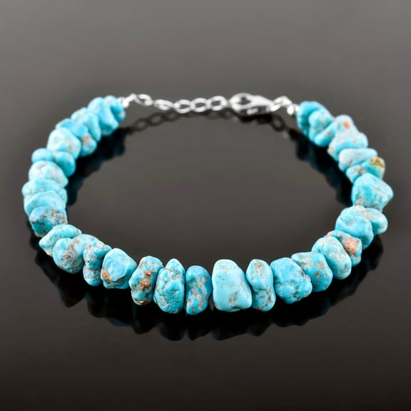 QNAVIC Raw Polished Turquoise Crystal Beaded Bangle Bracelet For Women, Crystals and Healing Stones, Birthstone Jewelry, Rhodium Plating 925 Sterling Silver 8 inch Bracelet, Birthday Gift for Her