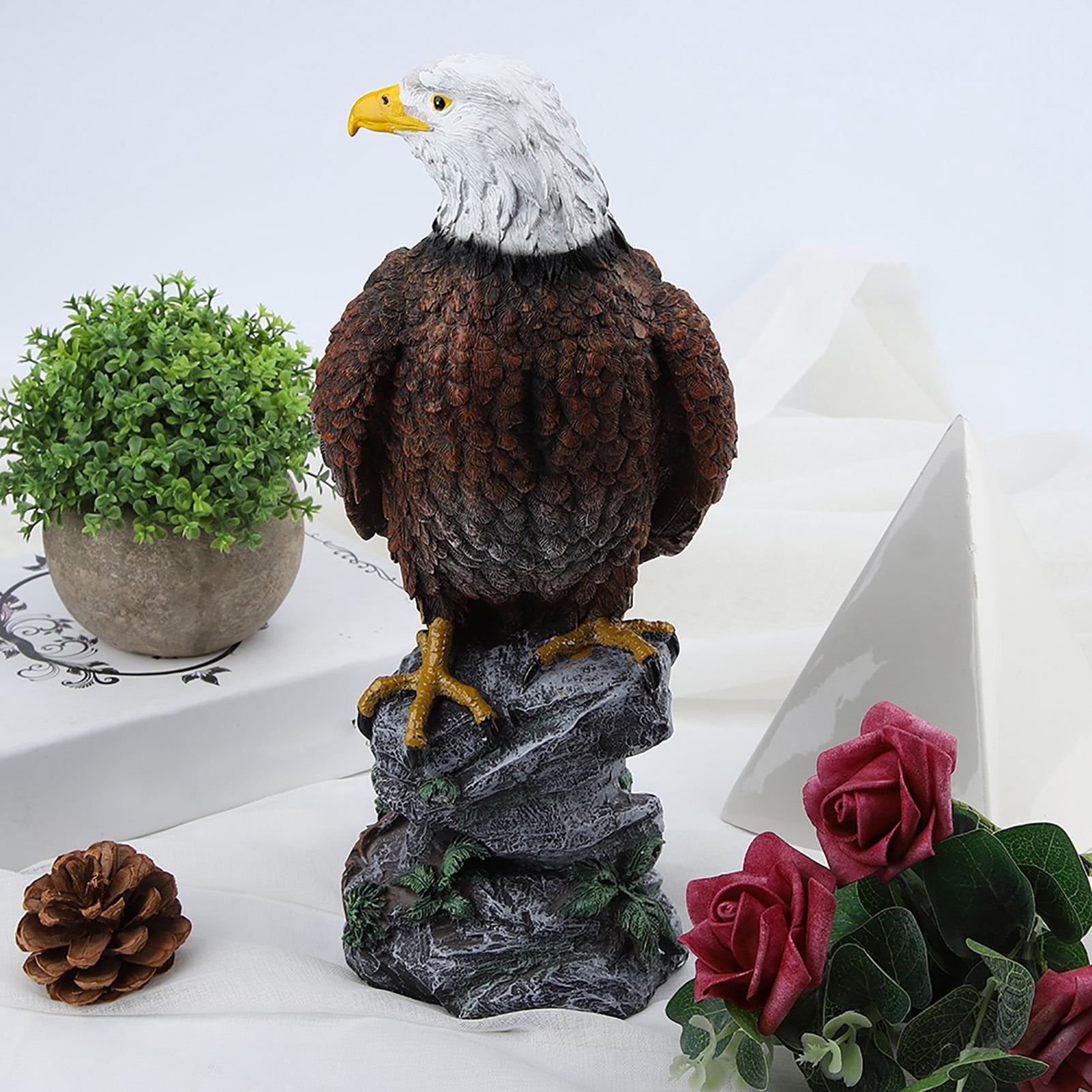 Outdoor Garden Decor Sculptures Statues , Bald Eagle Stand on Stone Animal Figurine Decorations for Lawn Yard, Home Patio Decor Gardening Gifts