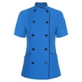 thumbnail image 1 of Jizyo Veste de Chef à Manches Courtes Col Croisé pour Femmes Veste de Chef à Double Boutonnage Uniforme de Travail Cuisine Restaurant Bleu Clair m, 1 of 7