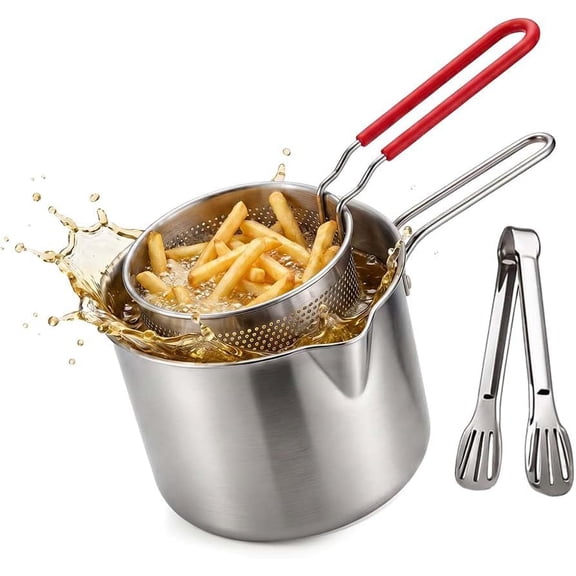 Stainless Steel Deep Fryer Pot with Basket, 304 Mini Fryer for French Fries Chicken Wings Fish, Heat Resistant Fry Pan with Handle