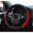 thumbnail image 3 of Funda para volante de coche en forma de D, color negro y rojo. Protector para volante de coche en forma de D. Diámetro 38 cm (15 pulgadas). Piel sintética [Parte inferior plana]., 3 of 5
