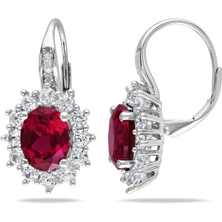 8 Carat T.G.W. Created Ruby and Created White Sapphire with Diamond Accent Sterling Silver Leverback Earrings