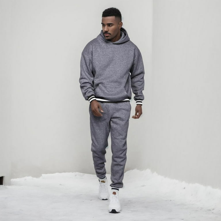 Athletic Sweat Suits for Men Men s Popular Sports Suit Riff Color Matching Hoodie Casual Pants Men Solid Color Two Piece Set Xxl Flare Sweatpants Men Black Walmart