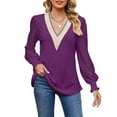 thumbnail image 3 of BadPiggies Women Lace Long Sleeve Blouses Casual V Neck Fall Tunic Tops Hollow Loose Shirts, 3 of 10