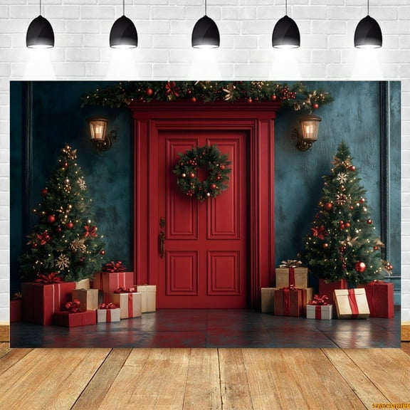 Christmas Background for Photography Retro Wall Door Gifts Family Xmas Trees Party Portrait Photo Backdrop Photo Studio Supplies