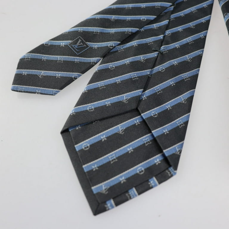 Authenticated Used LOUIS VUITTON Louis Vuitton Cravat Monogram Ribbon Tie  M71726 Silk Gray Series Blue Stripe Overall Pattern Logo 
