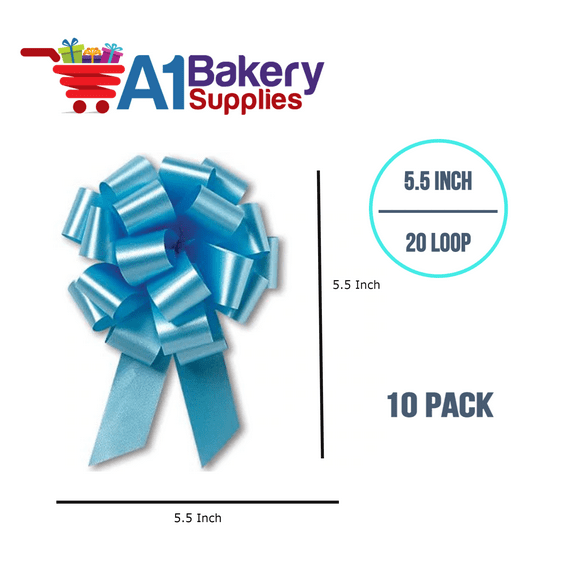 10 Pieces Pull Bow for Gift Wrapping Pull Bow With Ribbon for Wedding Gift Basket, 5.5 Inch 20 Loop - Set of 10 (Light Blue)