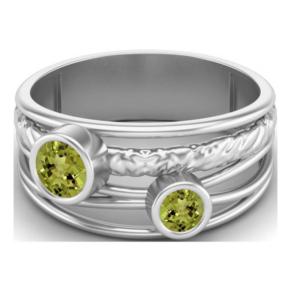 4mm Round Peridot Handmade Split Shank Band 925 Sterling Silver Dual Stone Women Valentines Day Gifts Ring