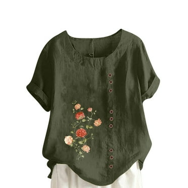 DTBPRQ Women's Plus Size Tops Summer Mexican Shirts Peasant Blouses Cotton Embroidered Short Sleeve Bohemian Tops Boho Clothes for Women