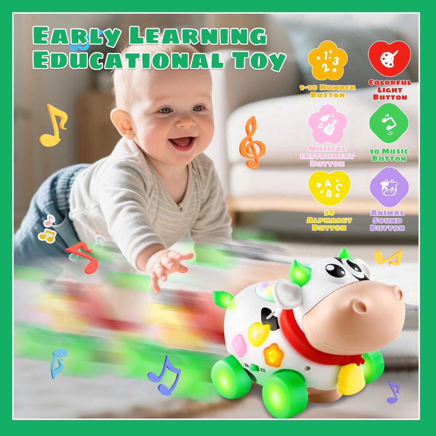 Baby Toys 6-12 Months, Baby Crawling Walking Learning Toy for 1 Year Old, Musical Light up Toy for Toddlers 1 2 3 Years Old Boys Girls