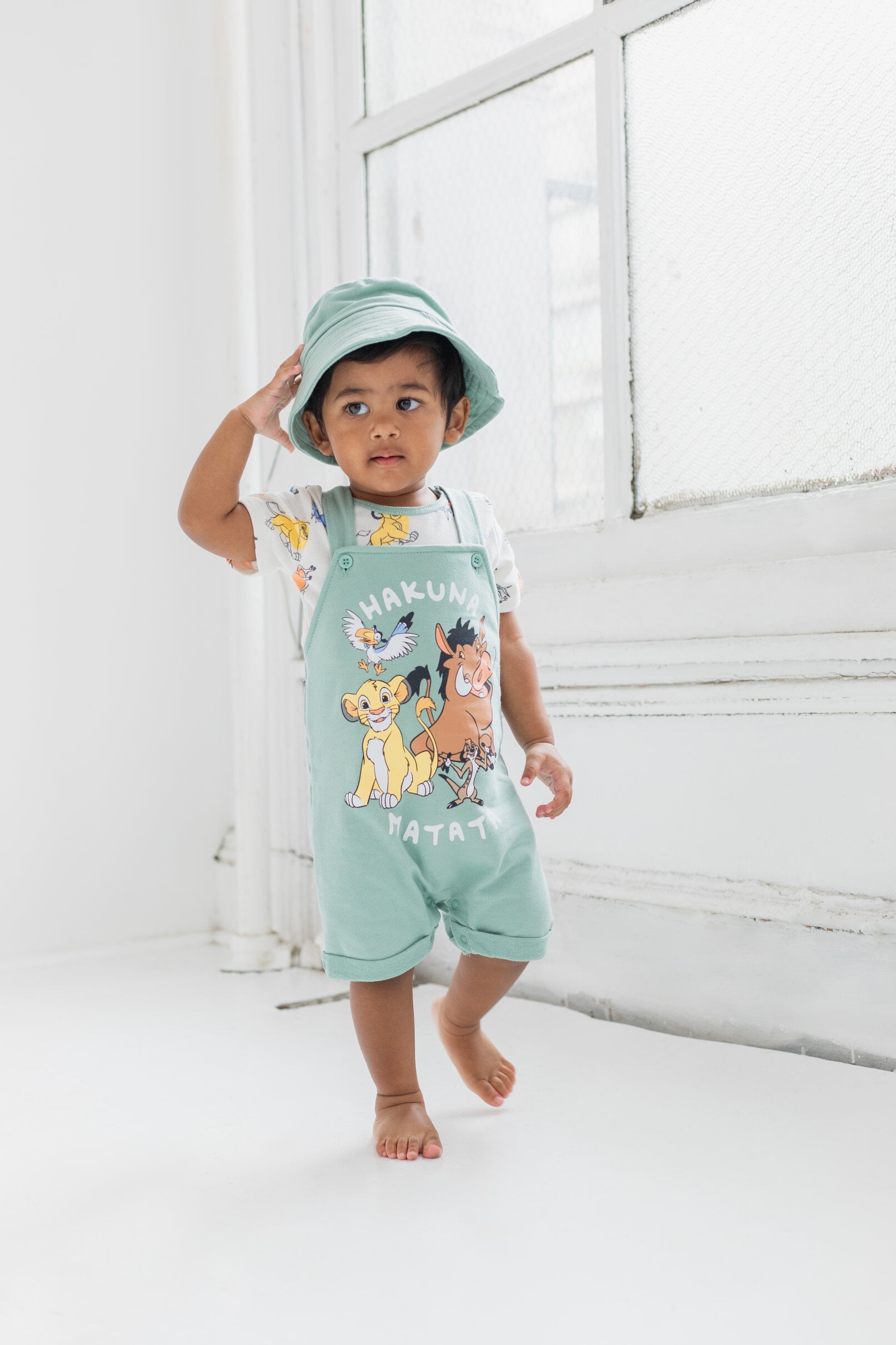 Disney Lion King Baby Boys' Tee and Shortall Set with Bucket Hat Lion King Sage Green