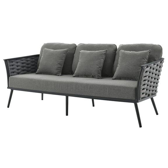Lounge Sofa, Grey Gray, Aluminum, Metal, Fabric, Modern Contemporary, Outdoor Patio Balcony Cafe Bistro Garden Furniture Hotel Hospitality
