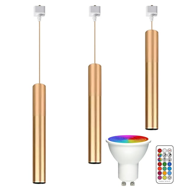 FSLiving H Type Linear Look Track Lighting, Accent Light by Remote, Color Changing RGB Tunable White GU10 Timer Bulb Mini Light H Track Mounted for Living Room Kitchen Island Customizable, Gold