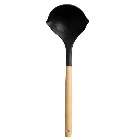Mainstays Nylon Kitchen and Cooking Utensil Soup Ladles with Bamboo Handle, 13" L, Black