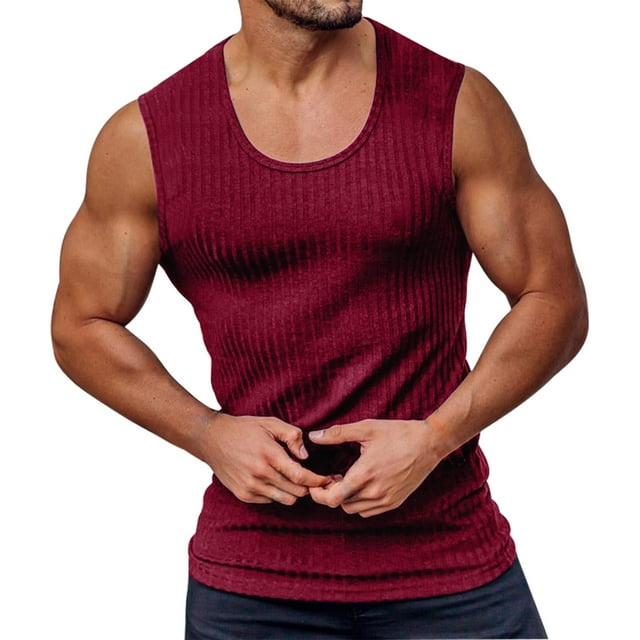 Aayomet Débardeurs d'Été pour Hommes Col Rond Serré Sport Mode (Rouge, TTG)