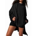 thumbnail image 3 of Sudadera con Capucha Extragrande para Mujer, Jersey con Mangas Murciélago y Cuello Redondo, Jersey con Diseño de Gofre Negro XL, 3 of 10