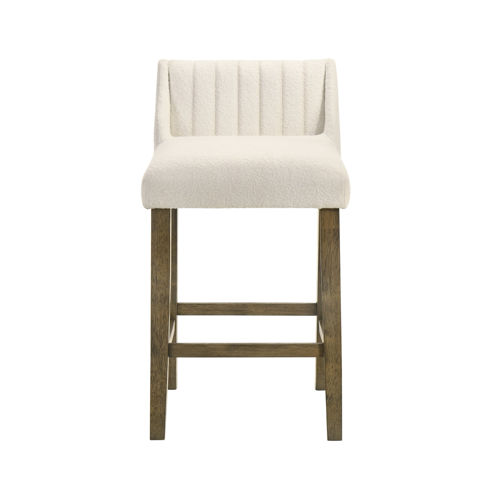 Fauna Wood Counter Height Kitchen Bar Stool in Putty Brown/White Boucle Seat