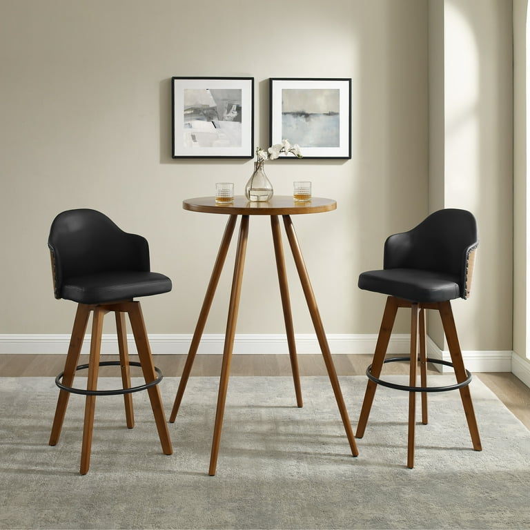 Corvus Metz Mid century Bonded Leather Swivel Bar Stools Set of 2 Beige Footrest Swivel Nailhead Trim