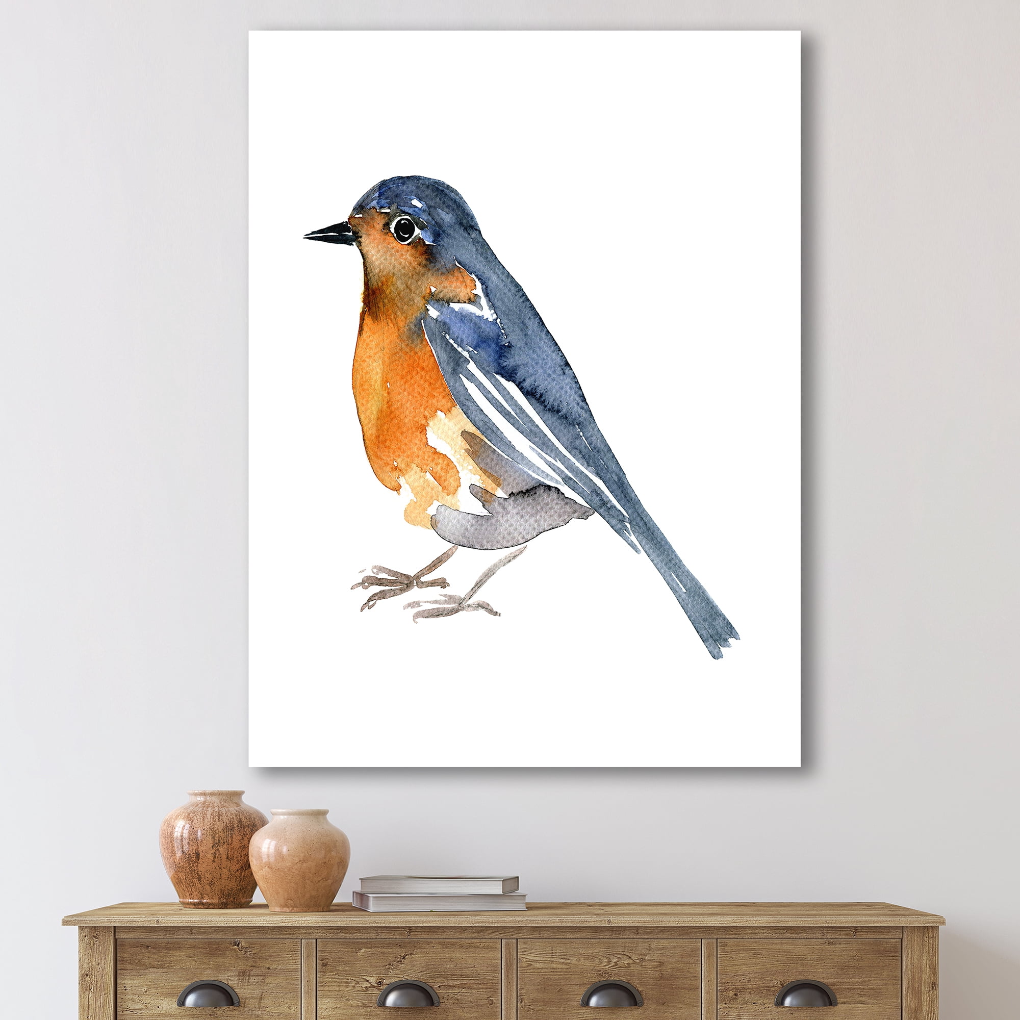 Designart ' Ancient Orange Bird ' Traditional Canvas Wall Art Print