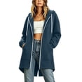 thumbnail image 2 of DYTTDG Women's Oversized Longline Zip-Up Hoodie, Full-Zip Fleece Sweatshirt Jacket with Kangaroo Pocket, Long Hooded Coat for Fall & Winter, 2 of 8