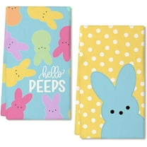 Easter Kitchen Towels Set of 2,White Polka Dot Bunny Hello Peeps Dish Towels 18x26 Inch Drying Dishcloth,Farmhouse Holiday Seasonal Spring Decorations
