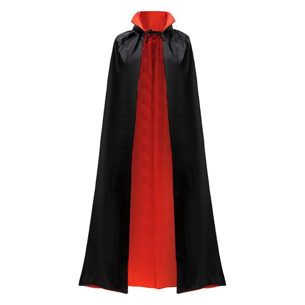 Black and Red Reversible Halloween Christmas Cloak Masquerade Party Cape Costume 35 inch, With Hood 