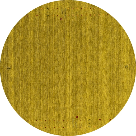 Ahgly Company Machine Washable Indoor Round Abstract Yellow Contemporary Area Rugs, 8' Round