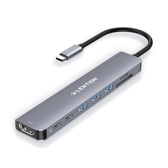 Hub USB-C LENTON 8 en 1 con HDMI 4K de 60 Hz y PD de 100 W para MacBook