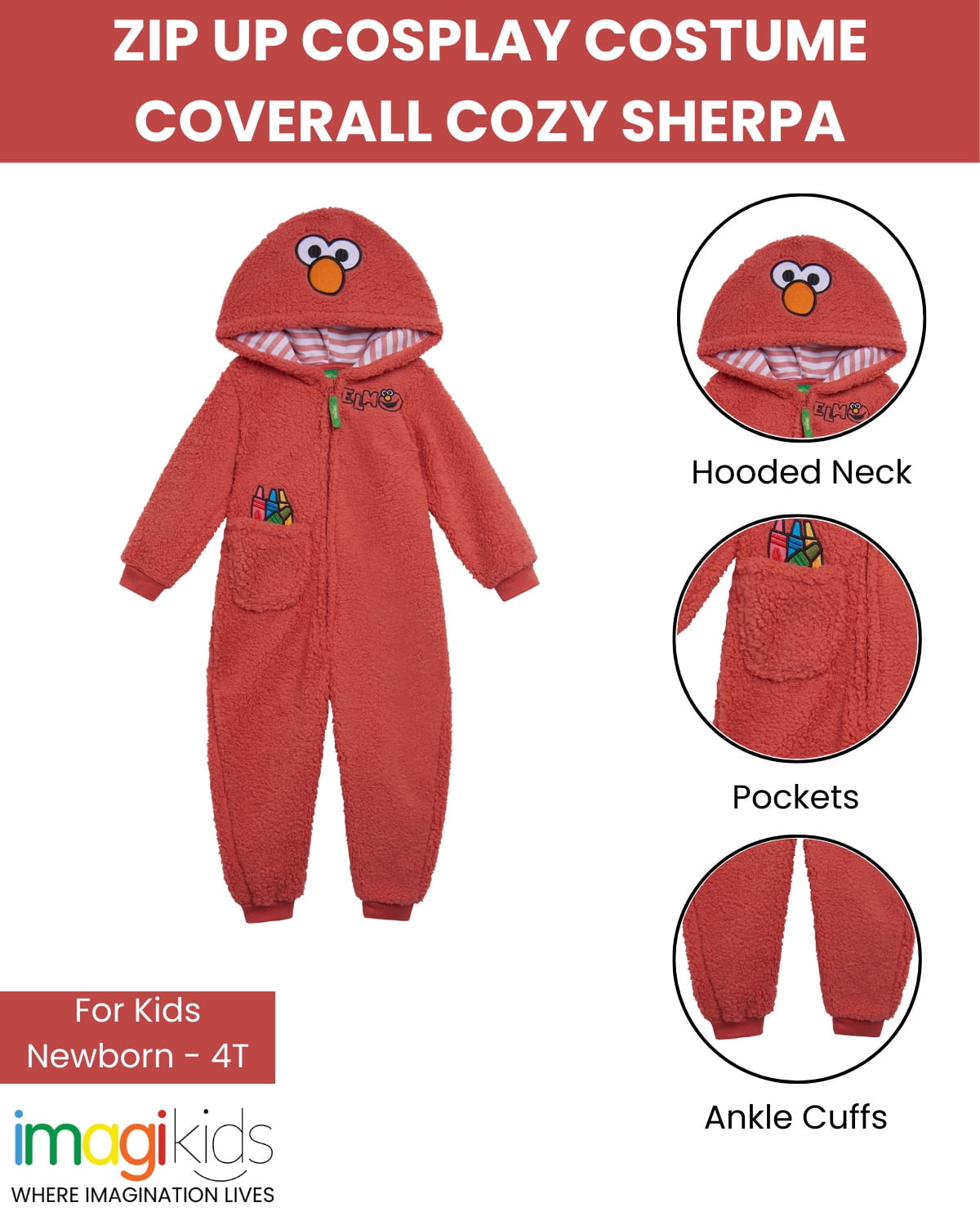 Sesame Street Elmo Cozy Sherpa Zip Up Cosplay Costume Coverall