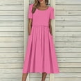 thumbnail image 1 of Robes à Manches Courtes Col Rond, Tenue de Fête Décontractée, Design Uni avec Poches, Style Fluide en Ligne A, Occasions Quotidiennes, Mélange de Coton Léger, Occasions Formelles Élégantes, Choix de Mode Tendance, 1 of 9