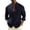 Navy, variant on Men Long Sleeve Mandarin Collar Textured Linen Button Down Shirt Double Row Metal Button Placket Rollable Cuff Curved Hem Loose Wrinkle Free Vacation Casual Blouse Yellow M