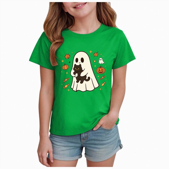CAUYDY Kid Girl Boy Halloween Shirts Graphic T-Shirt Funny Spooky Season Outfit Fall Short Sleeve Tees Tops,3-4 Y