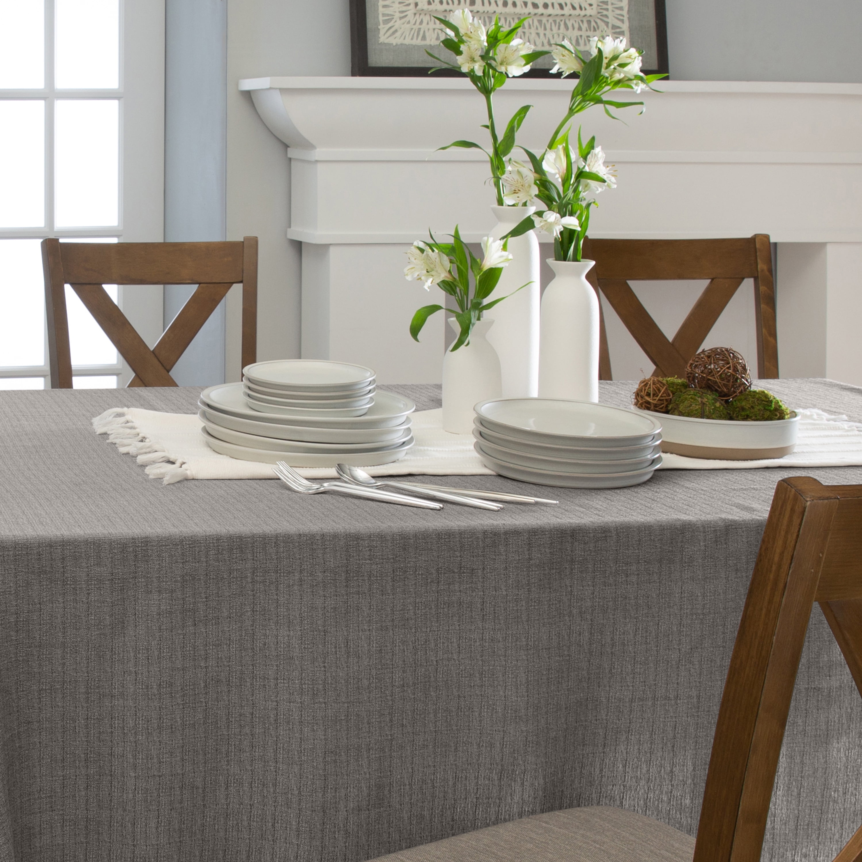 Home Details Chic & Rustic 70"x 120" Rectangle Polyester Tablecloth in Silver
