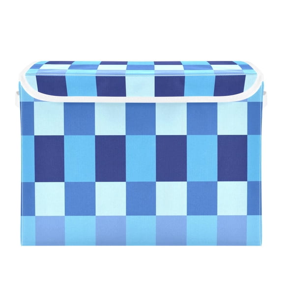 Blue Checkerboard Pixel Art Foldable Storage Bin with Lid and Handle Collapsible Storage Box 16.5 x 12.6 x 11.8 inches