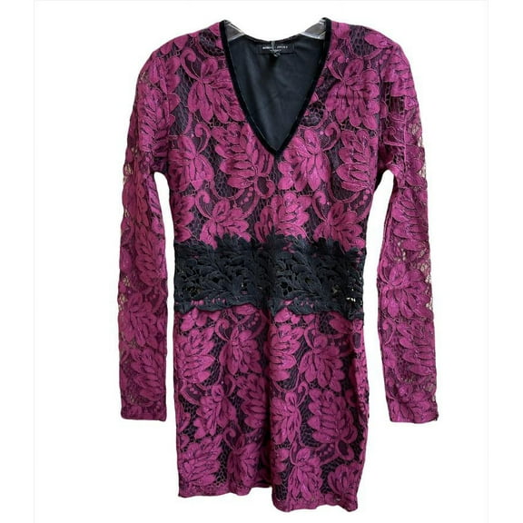 Romeo & Juliet BURGUNDY/BLACK Women's Mesh Lace Illusion Mini Dress S