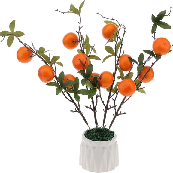 Topboutique Lifelike Artificial Orange Branch 4 Pcs Fake Plastic Fruit Branch Realistic Fruit Stem Faux Foam Stem Ornament Vivid Orange Tree Twig Picks for Home Cabinet Wreath Display