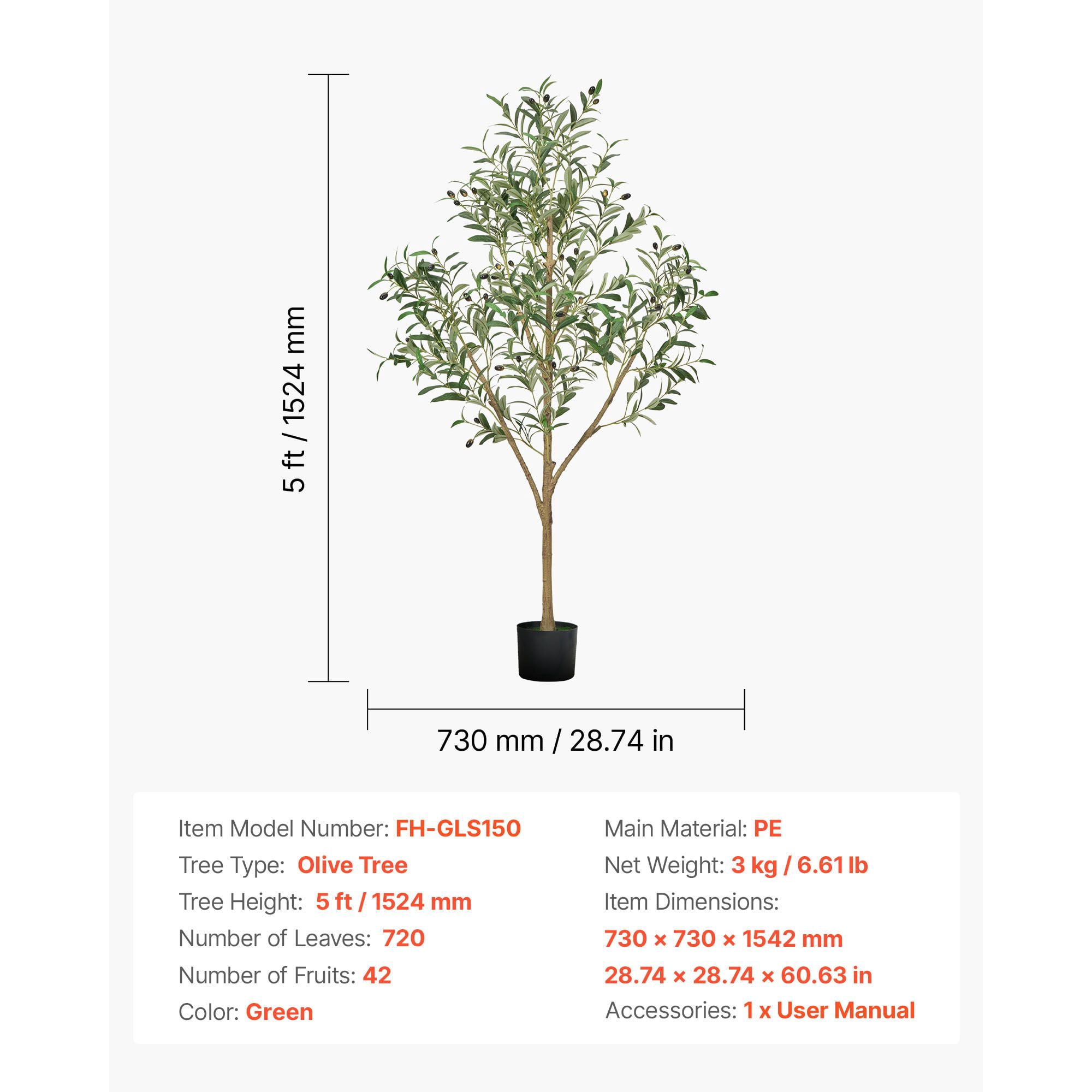 5FT Artificial Olive Tree with Black Pot, Realistic Leaves & Fruits, Adjustable Branches, for Home Office Corner Decor