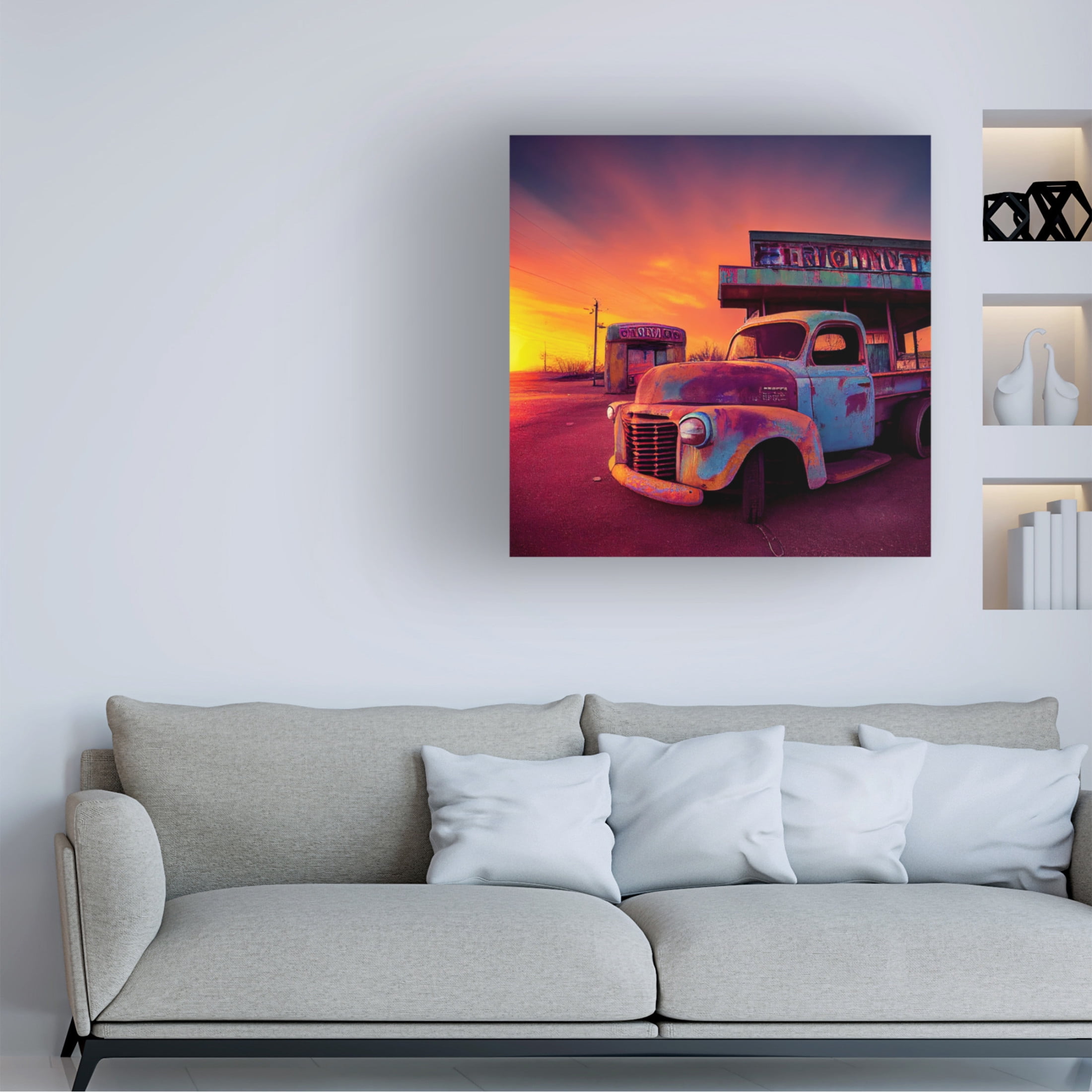 Canvas Wall Art - Ray Heere 'Route 66 7' Wall Art for Living Room, Bedroom, or Office Décor by Trademark Fine Art - 24 x 24 Inches