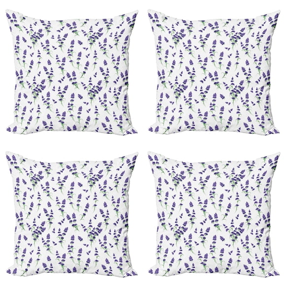 Ambesonne Botanical Throw Pillow Cover 4 Pack, Lavender Bouquet Romance, 24", Indigo Olive Green