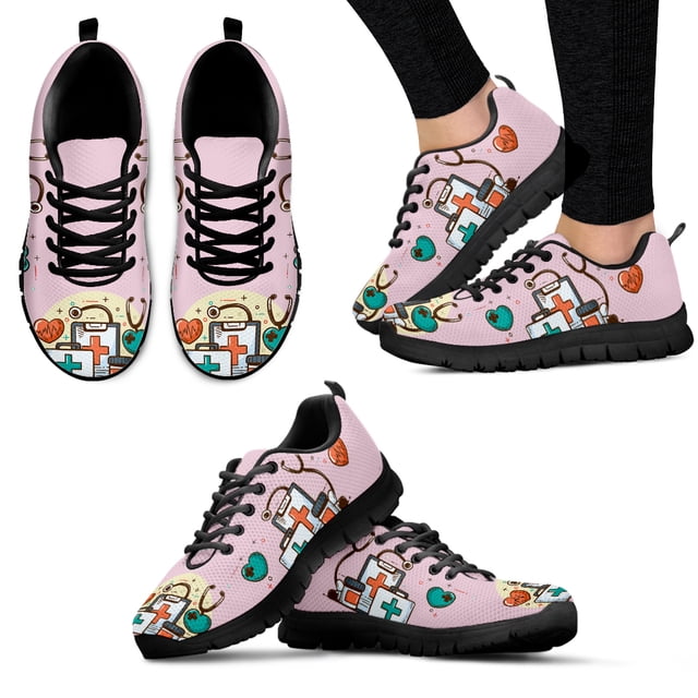 Zapatillas blancas de enfermería con diseño de marca para mujer, con estampado médico de enfermera y doctor, ligeras, con cordones
