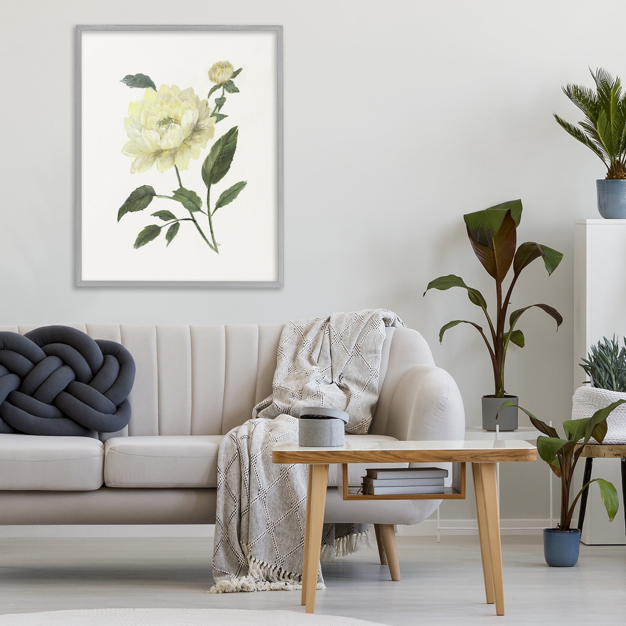 Stupell Industries Cream Garden Peony with Buds Gray Framed Giclee Art, design by Nan