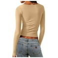 thumbnail image 4 of ICHUANYI Women's Long Sleeve Solid Color Navel-Baring Neck T-Shirt Bottoming Top, 4 of 6