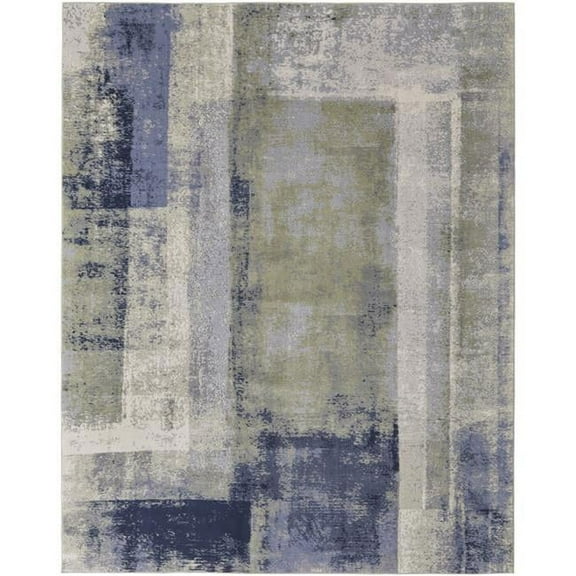 HomeRoots 513187 8 x 10 ft. Blue Green & Ivory Abstract Power Loom Distressed Rectangle Area Rug