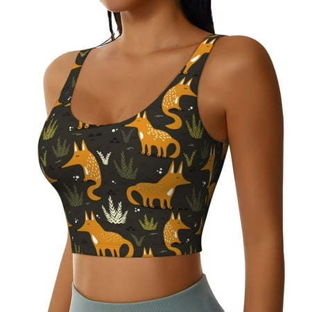 Picia Funny Fox by the Field Sports Bra for Women Padded Strappy Sports Bras Medium Support Yoga Bra with Removable Cups Running Yoga Bra-XX-Large