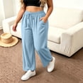thumbnail image 2 of SBYOJLPB Women's Plus Size Pants Solid Color Elastic Waist Drawstring Pants with Pocket, 2 of 7