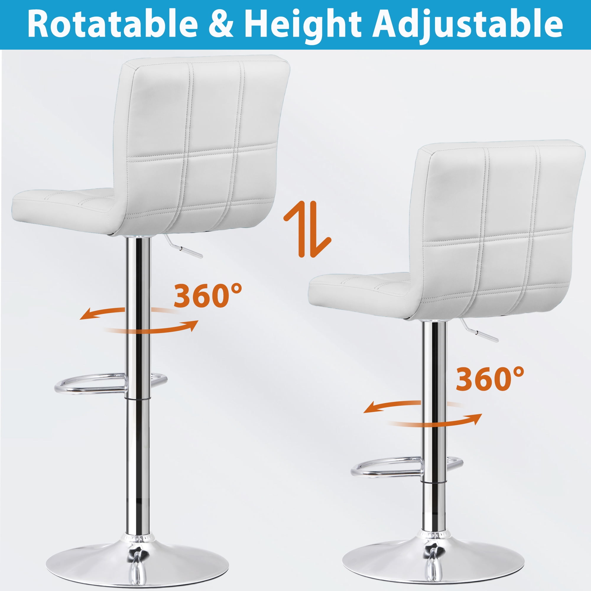 ZenSports Set of 4 Adjustable Stool W/Back - PU Leather Swivel Barstools Bar Kitchen Counter Stool White